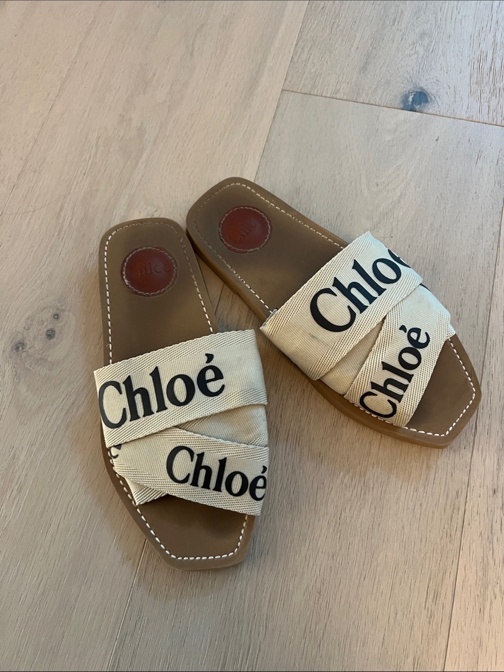 Women’s Beige Logo Slide Sandals